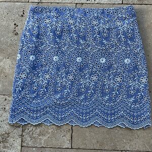 Chambray Blue Embroidered Loft Skirt Size 12